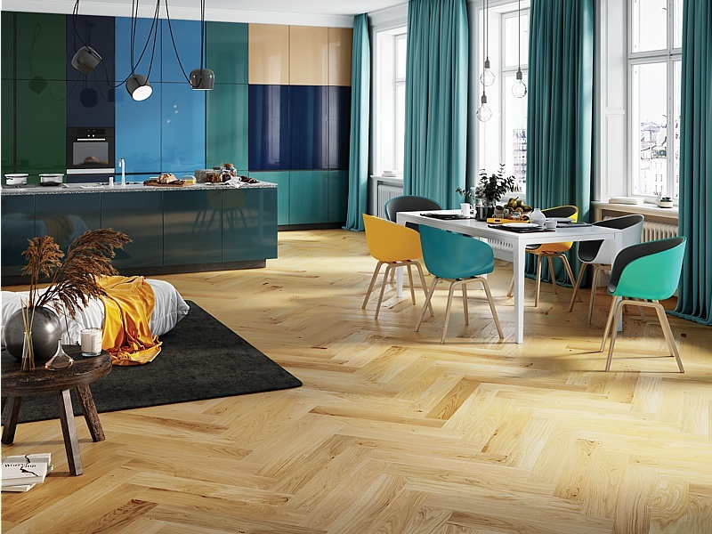 Dub Caramel Herringbone, drevená podlaha Barlinek